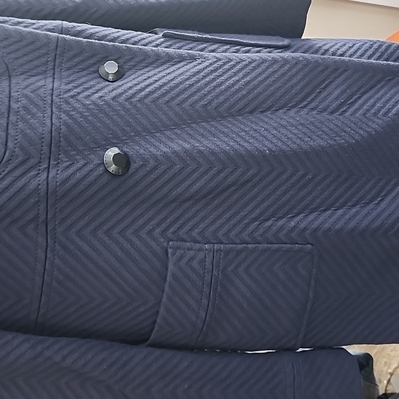 RED VALENTINO NAVY MADE IN ITALY LINED COTTEN N WOOL BLEN EMBOSSED PEA COAT EU46 - Picture 3 of 11